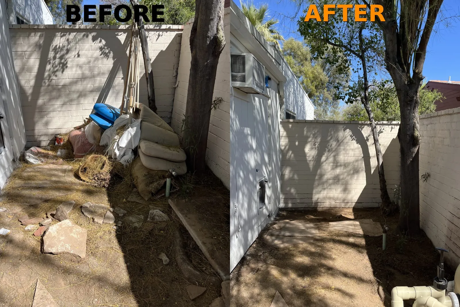 Before and after: backyard cleanout by Haul Heroes in Tucson
